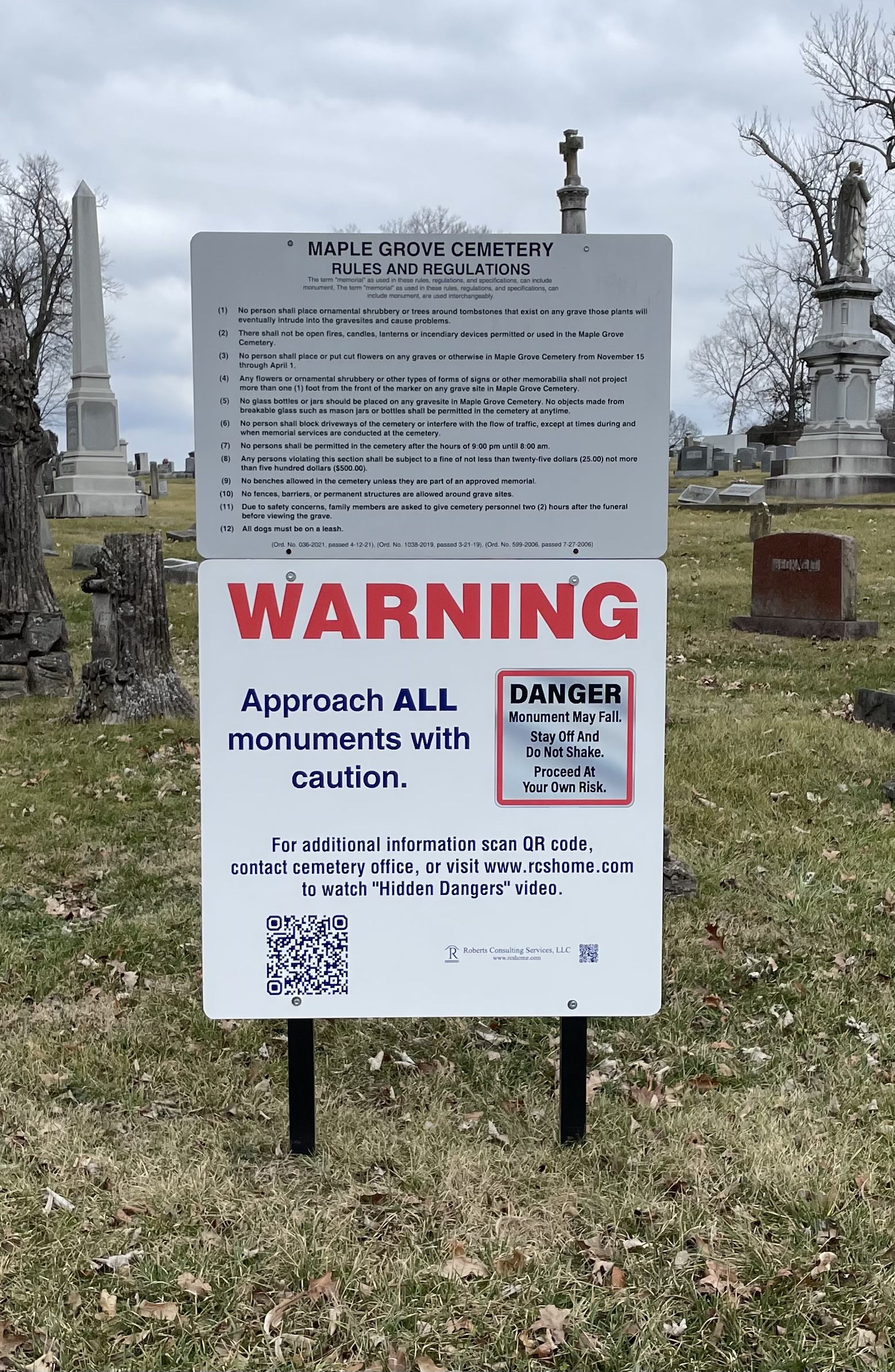Warning Sign for Cemetery Entrance